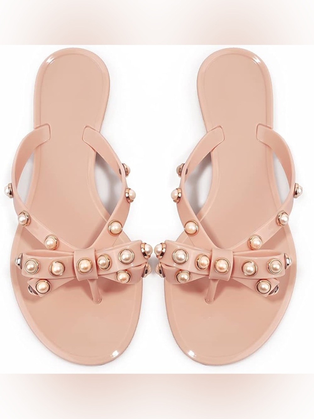 Women's Pearl-Embellished Pink Bow Jelly Sandals Size 8